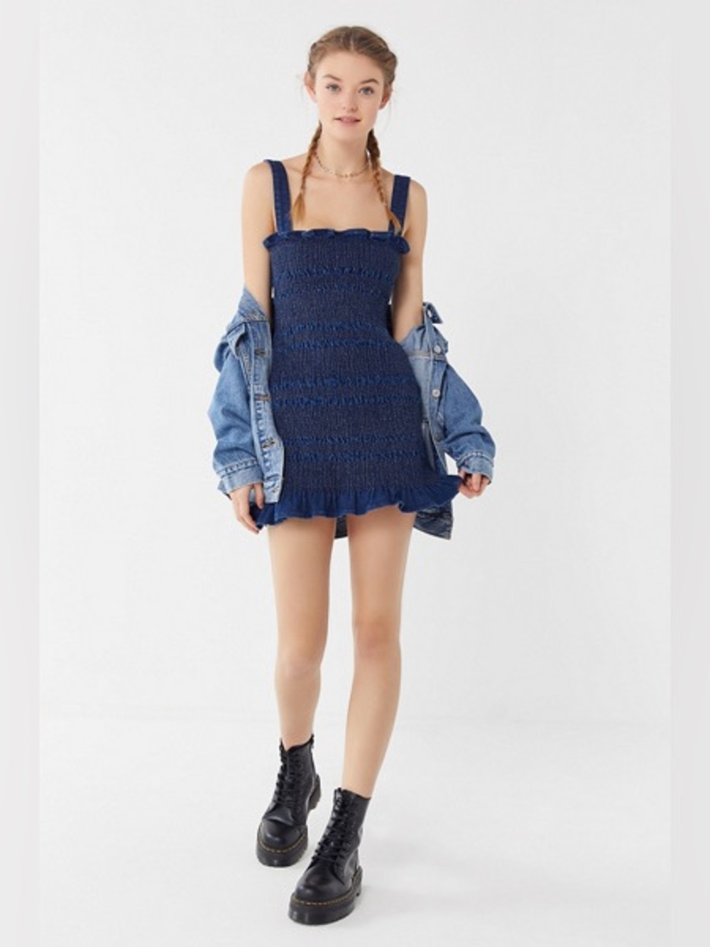 Urban Outfitters Sofia Denim Smocked Midi Dress Coastal Cowgirl Boho Sz 2